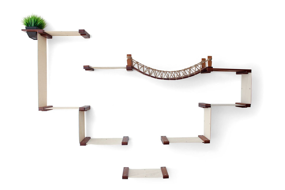 English Chestnut Temple cat condo with Natural canvas hammock