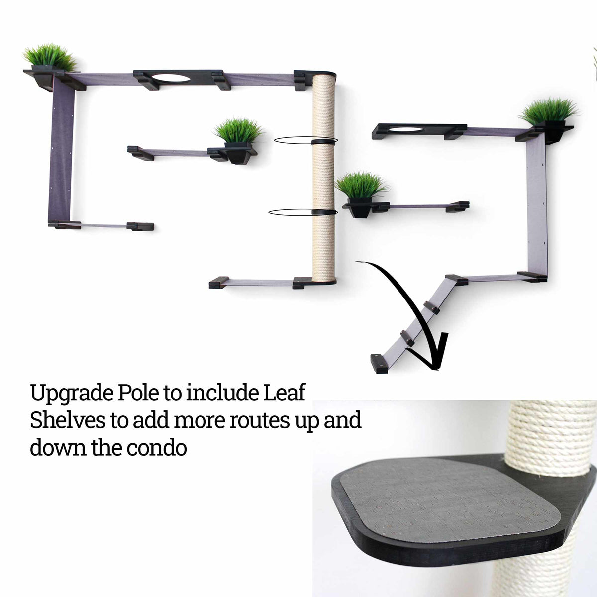 cat condo with pole shelves and plants